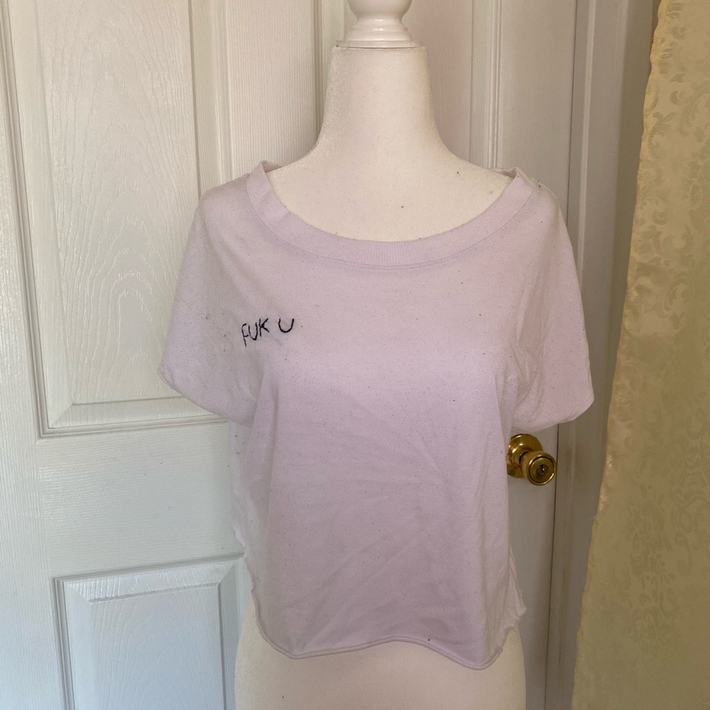 Energie Light Lavender Cropped Tee with Embroidered Script
